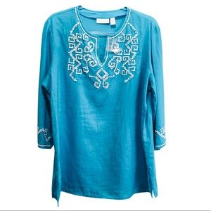 Chico’s Beaded Linen Blend Top